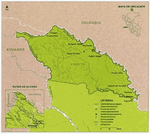 Parque Nacional: Güeppí-Sekime y las Reservas Comunales Huimeki y Airo Pai , ubicadas en los distritos de Putumayo y Torres Causana