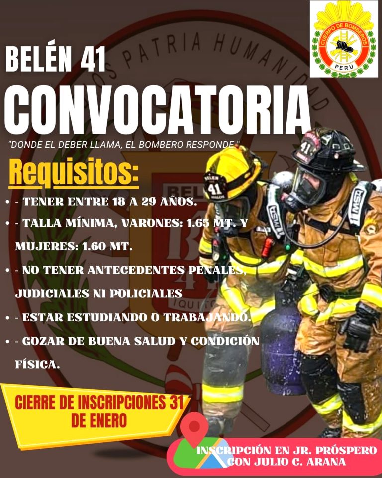 Compañía de Bomberos Belén N° 41 abre convocatoria para nuevos voluntarios en Iquitos