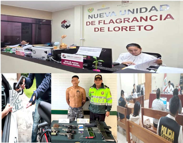 Corte de Loreto procesa en la Unidad de Flagrancia delitos de robo agravado y tenencia ilegal de armas en todas sus modalidades